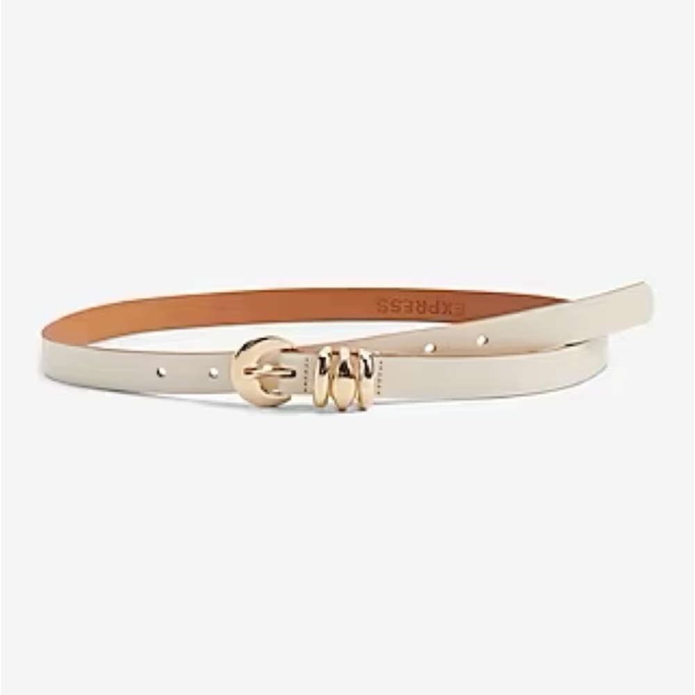 Express Leather Triple Ring Buckle Belt in Ivory size L